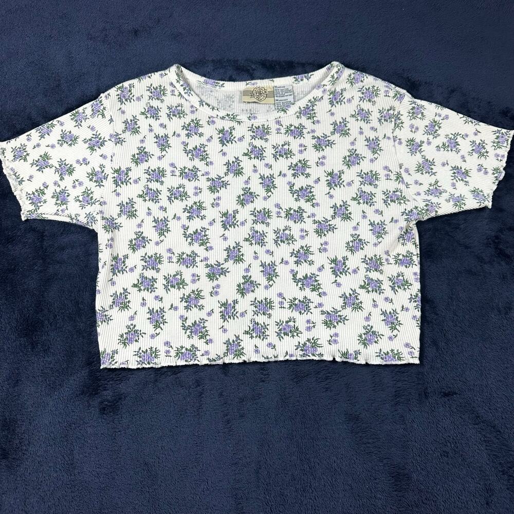 Vintage Republic Denim Floral Ribbed Cropped Baby Tee MED